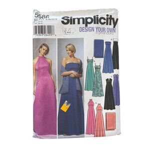 Y2K Simplicity 5586 Sewing Pattern Size 8-14 Design Your Own Dress Shawl UNCUT